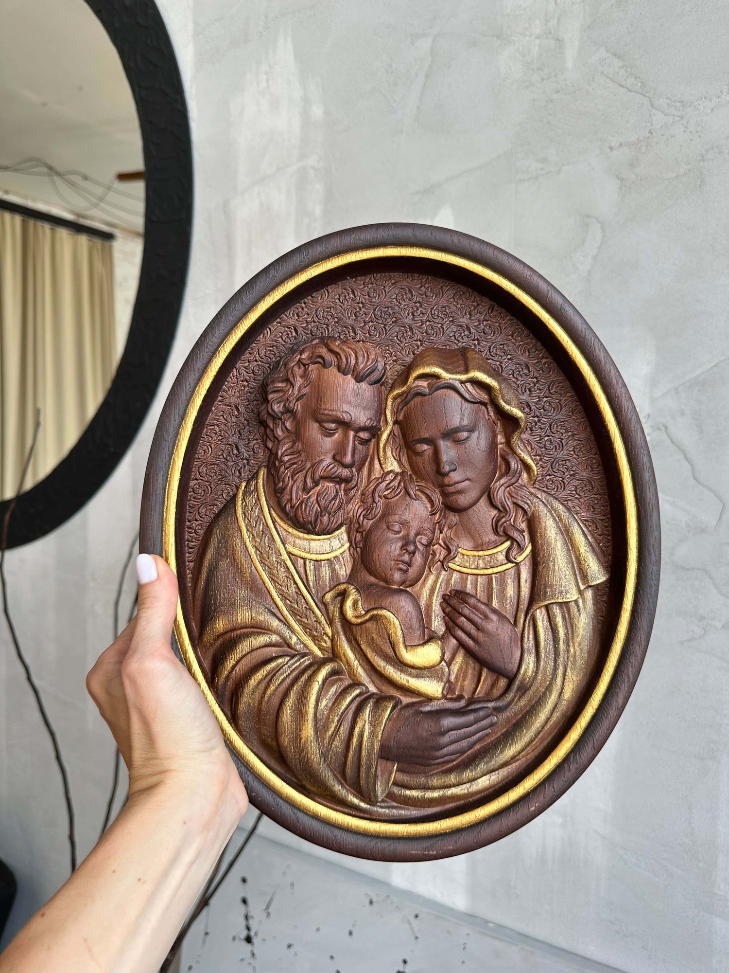 Holy Familly Wooden Carved Icon - Kozak Work Shop