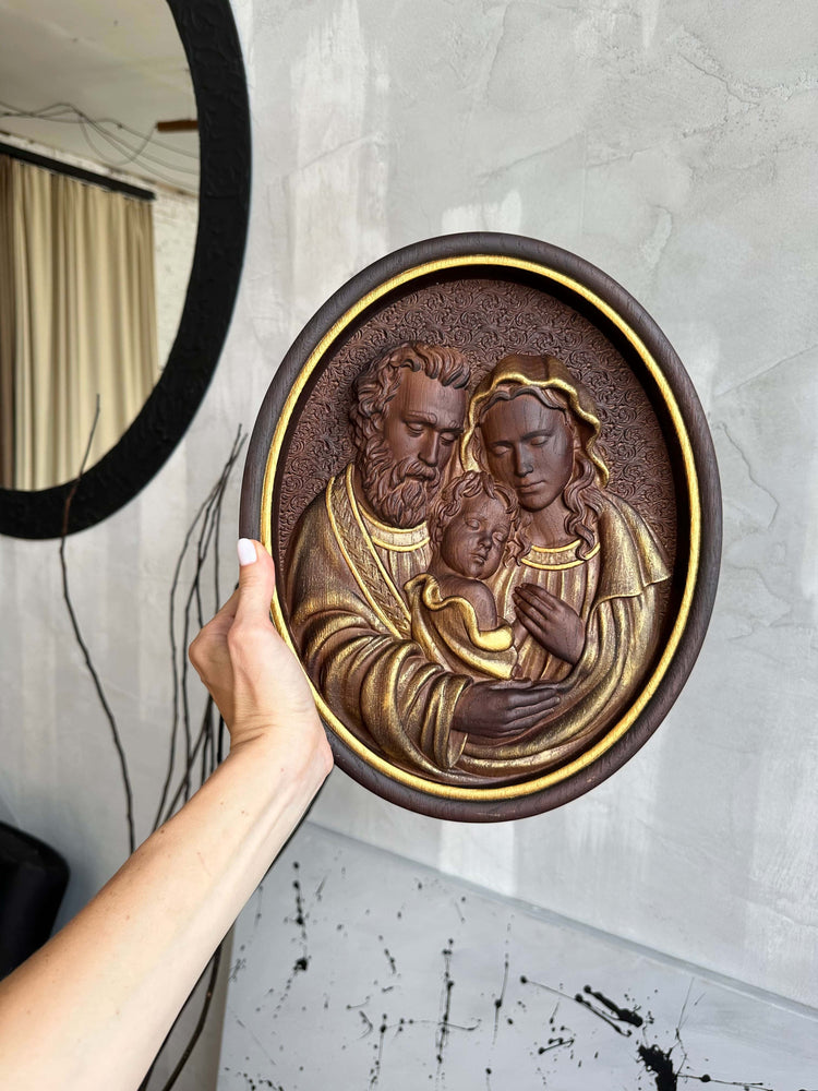 Holy Familly Wooden Carved Icon - Kozak Work Shop