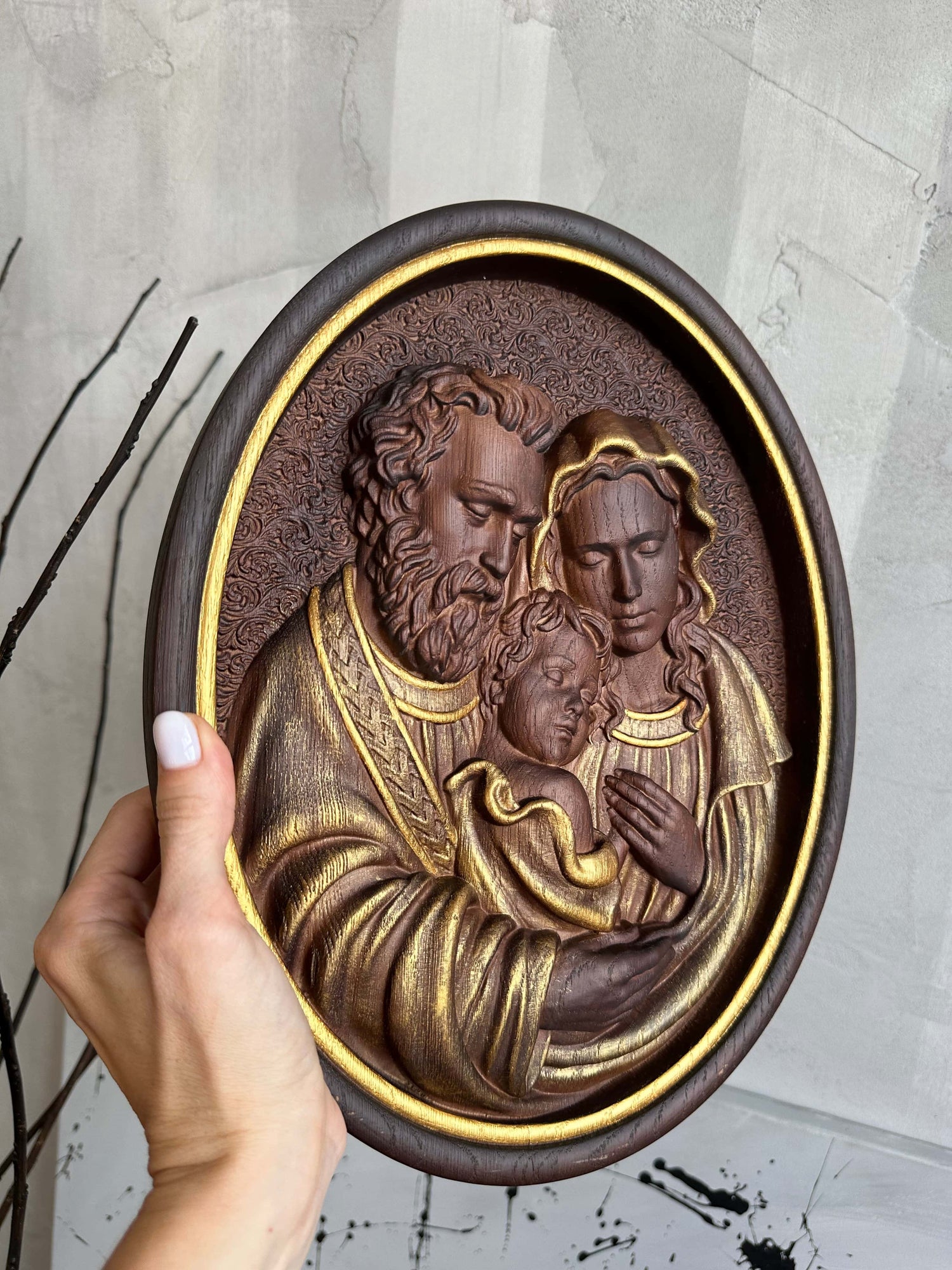 Holy Familly Wooden Carved Icon - Kozak Work Shop