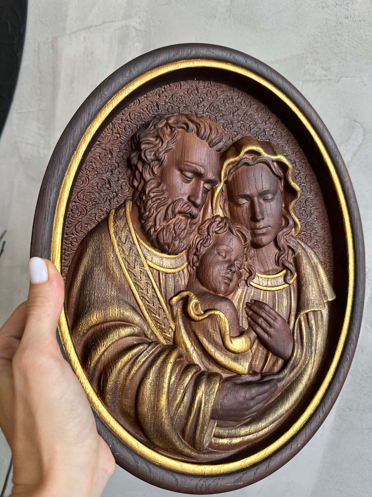 Holy Familly Wooden Carved Icon - Kozak Work Shop