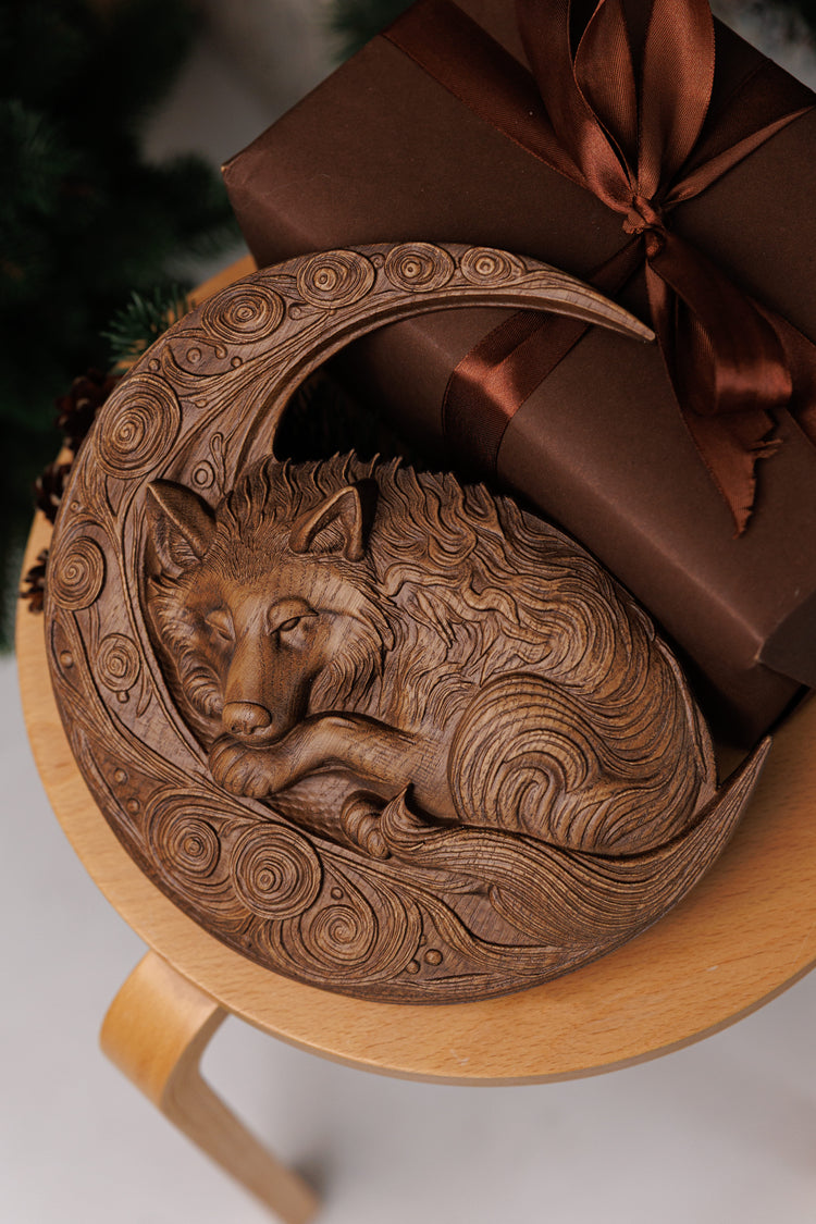 Wolf on Crescent Moon - Kozak Work Shop