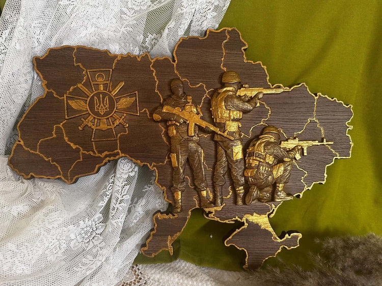 Ukrainian map with Ukrainian solgiers - Kozak Work Shop