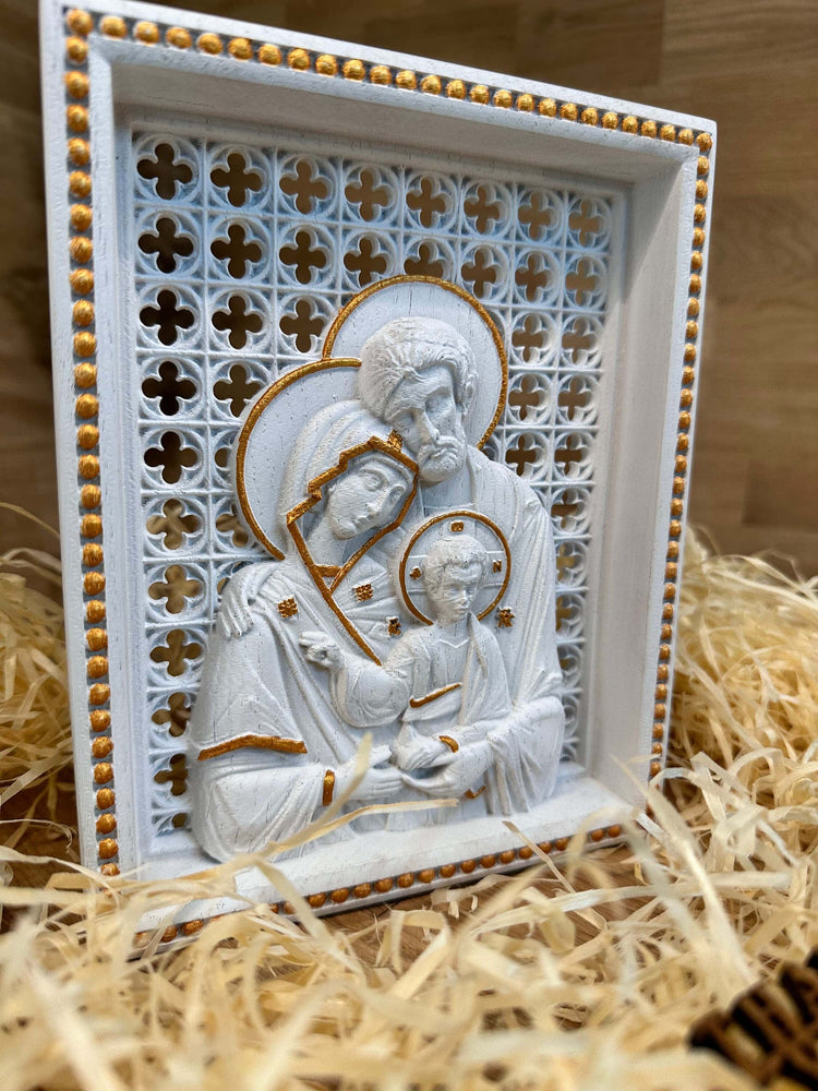 Holy Family Wooden carved statuary Natural wood Christian christmas home decor set - 6x7 inches
