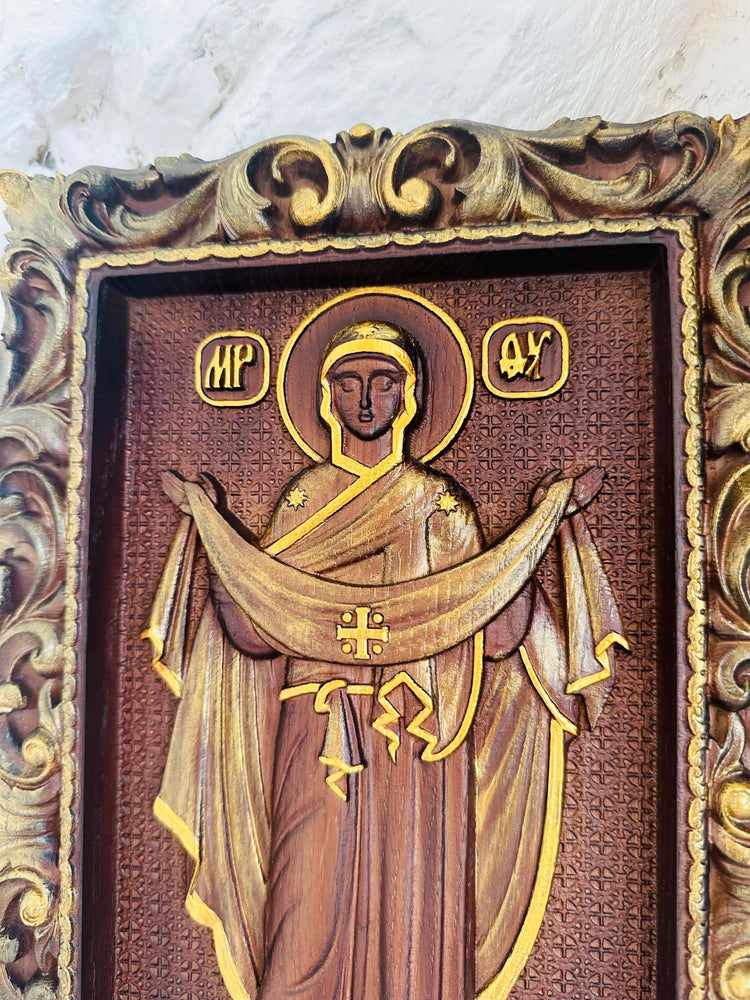 Christian Housewarming gift Wood Carved Religious orthodox icon Virgin Mary Personalized engraved christian wall art on wood