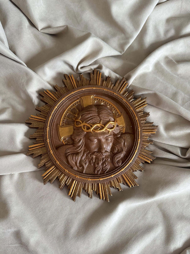 Jesus Art Christ Wearing Crown of Thorns Wooden Carved Christian gift Wall Hanging Art Work gift idea Christmas gift from daughter