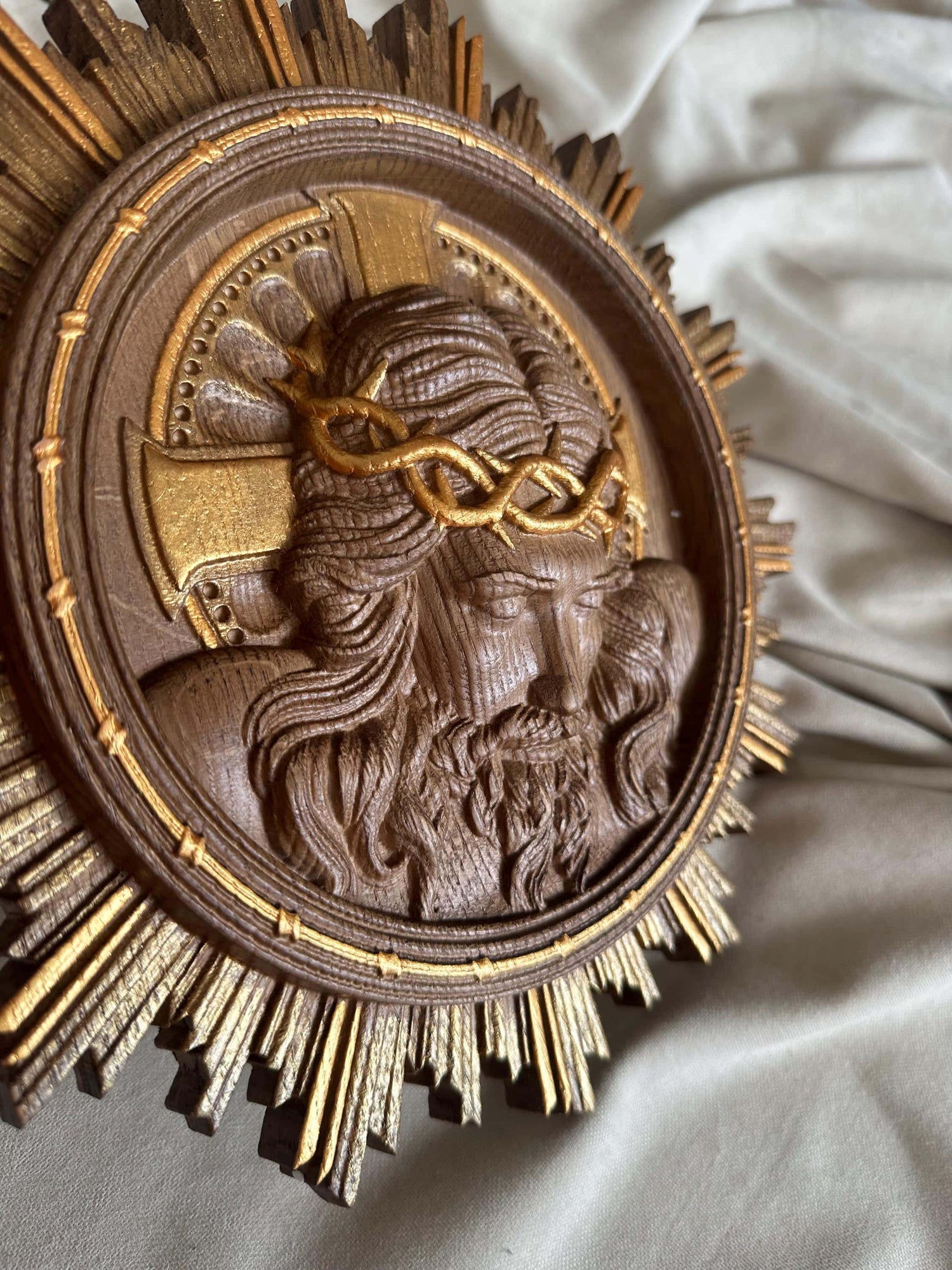 Jesus Art Christ Wearing Crown of Thorns Wooden Carved Christian gift Wall Hanging Art Work gift idea Christmas gift from daughter