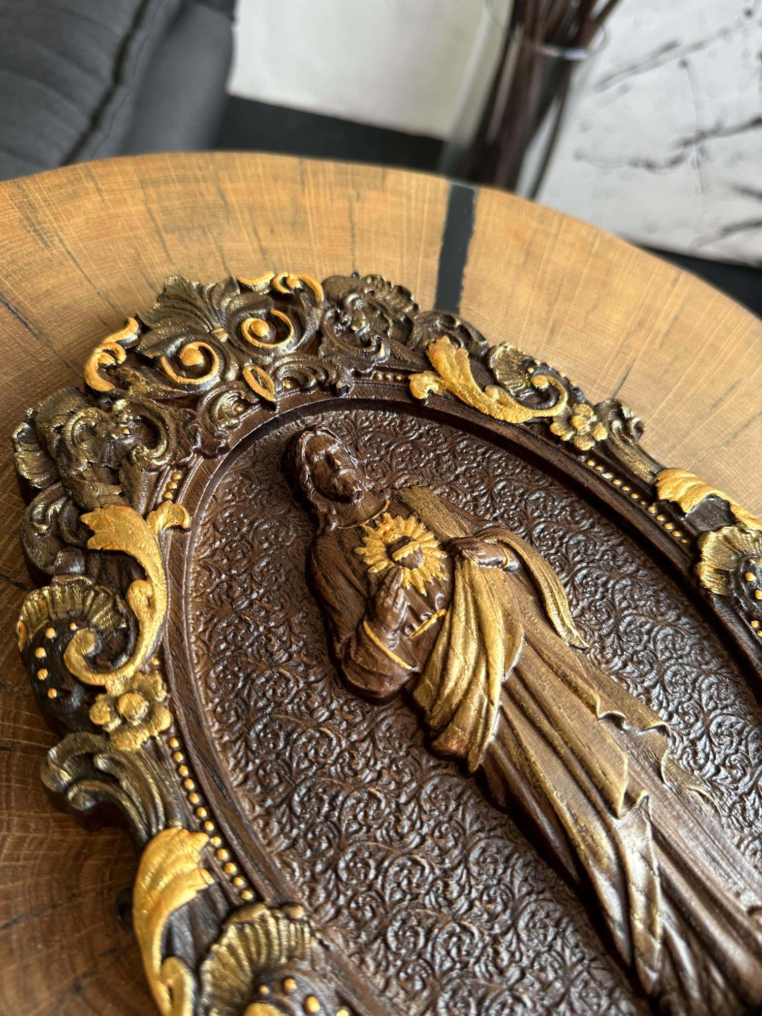 Sacred Heart of Jesus 7"x11" Wooden Carved Christian Sculpture Wall Hanging Art Work gift ideas Fathers Day gift from daughter
