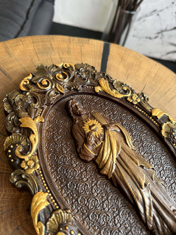 Sacred Heart of Jesus 7"x11" Wooden Carved Christian Sculpture Wall Hanging Art Work gift ideas Fathers Day gift from daughter