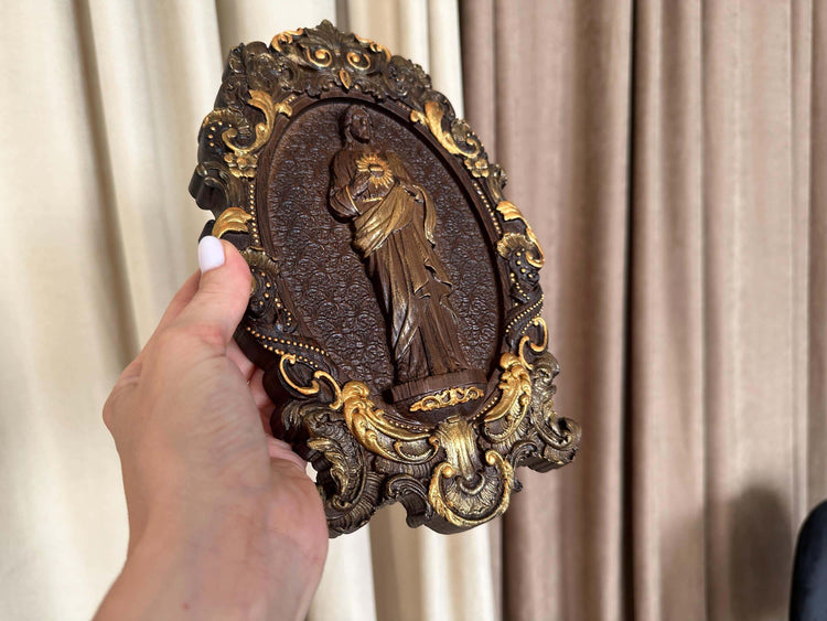 Sacred Heart of Jesus 7"x11" Wooden Carved Christian Sculpture Wall Hanging Art Work gift ideas Fathers Day gift from daughter