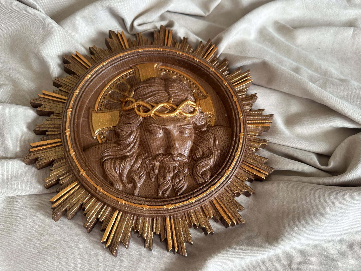 Jesus Art Christ Wearing Crown of Thorns Wooden Carved Christian gift Wall Hanging Art Work gift idea Christmas gift from daughter