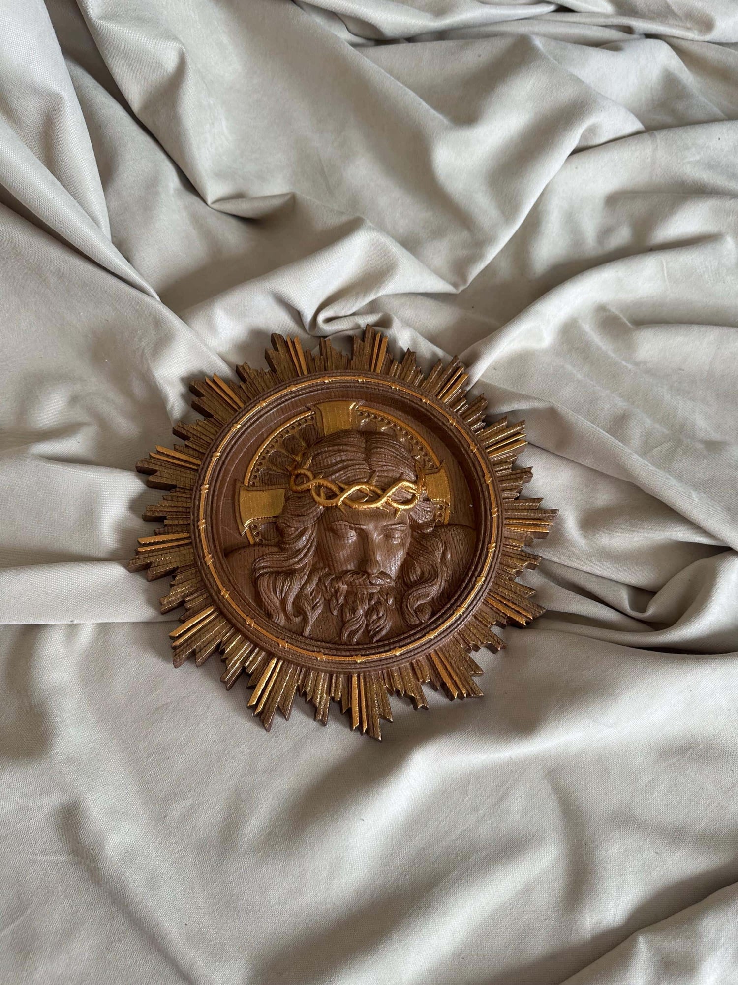 Jesus Art Christ Wearing Crown of Thorns Wooden Carved Christian gift Wall Hanging Art Work gift idea Christmas gift from daughter