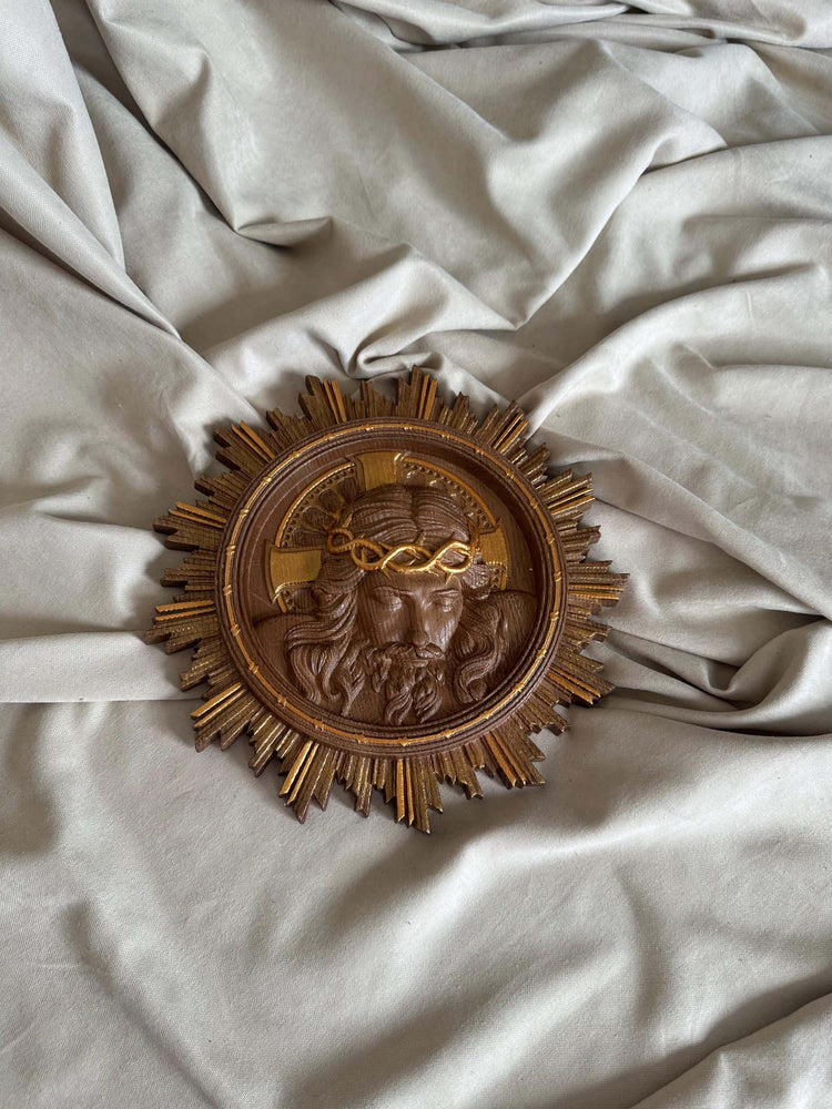 Jesus Art Christ Wearing Crown of Thorns Wooden Carved Christian gift Wall Hanging Art Work gift idea Christmas gift from daughter
