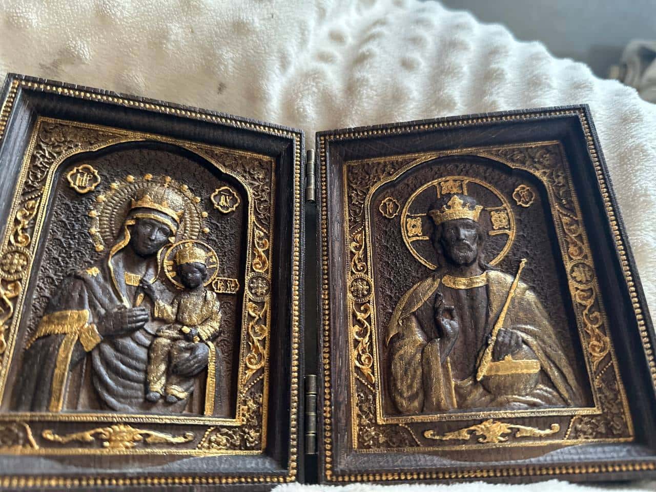 Virgin Mary and  Our Lord  Small Wooden  folding panel - Kozak Work Shop