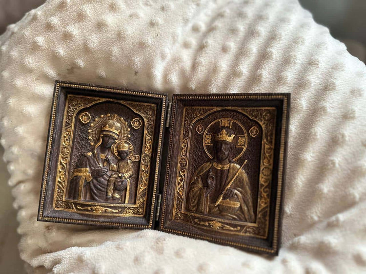Virgin Mary and  Our Lord  Small Wooden  folding panel - Kozak Work Shop