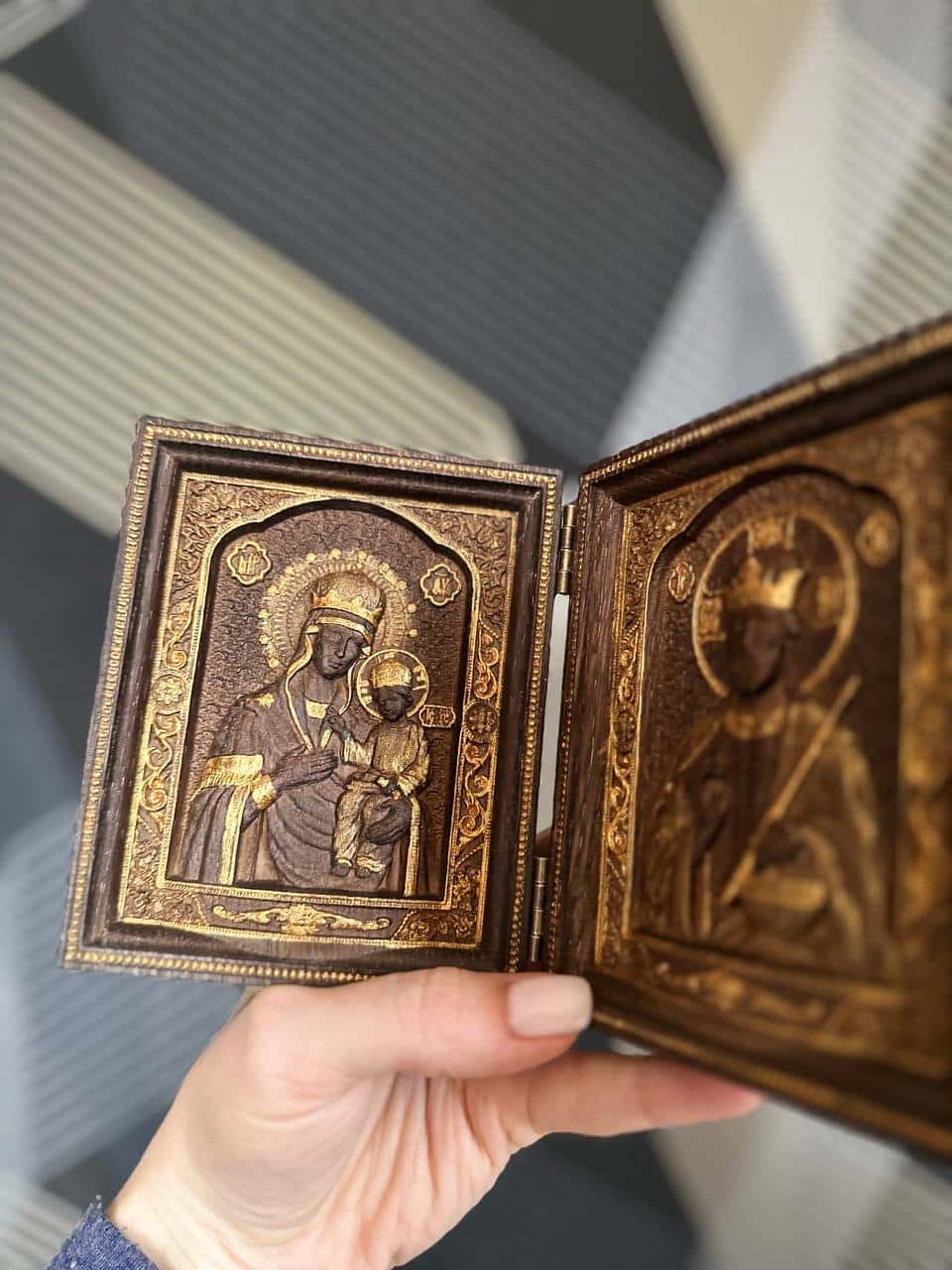 Virgin Mary and  Our Lord  Small Wooden  folding panel - Kozak Work Shop