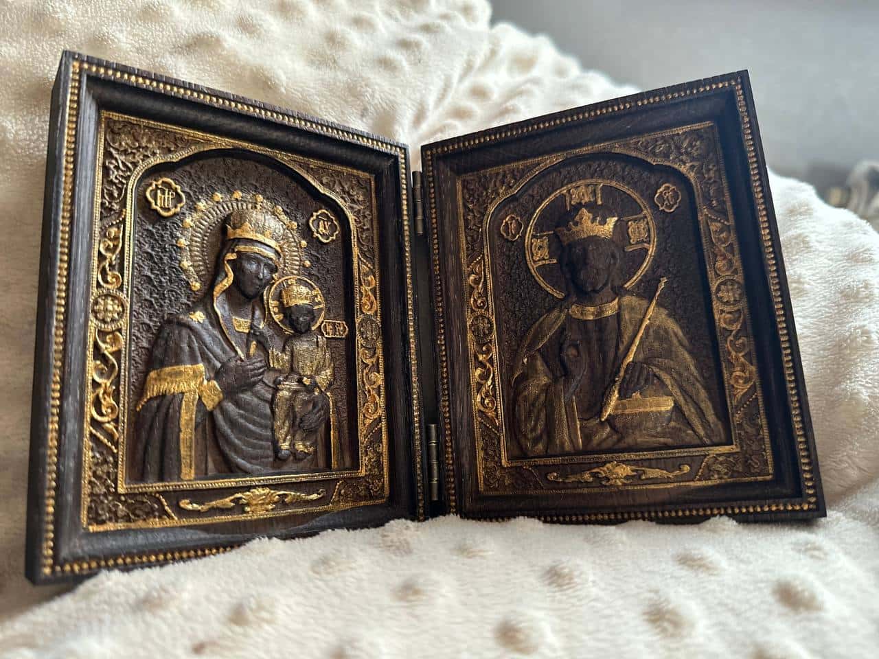 Virgin Mary and  Our Lord  Small Wooden  folding panel - Kozak Work Shop