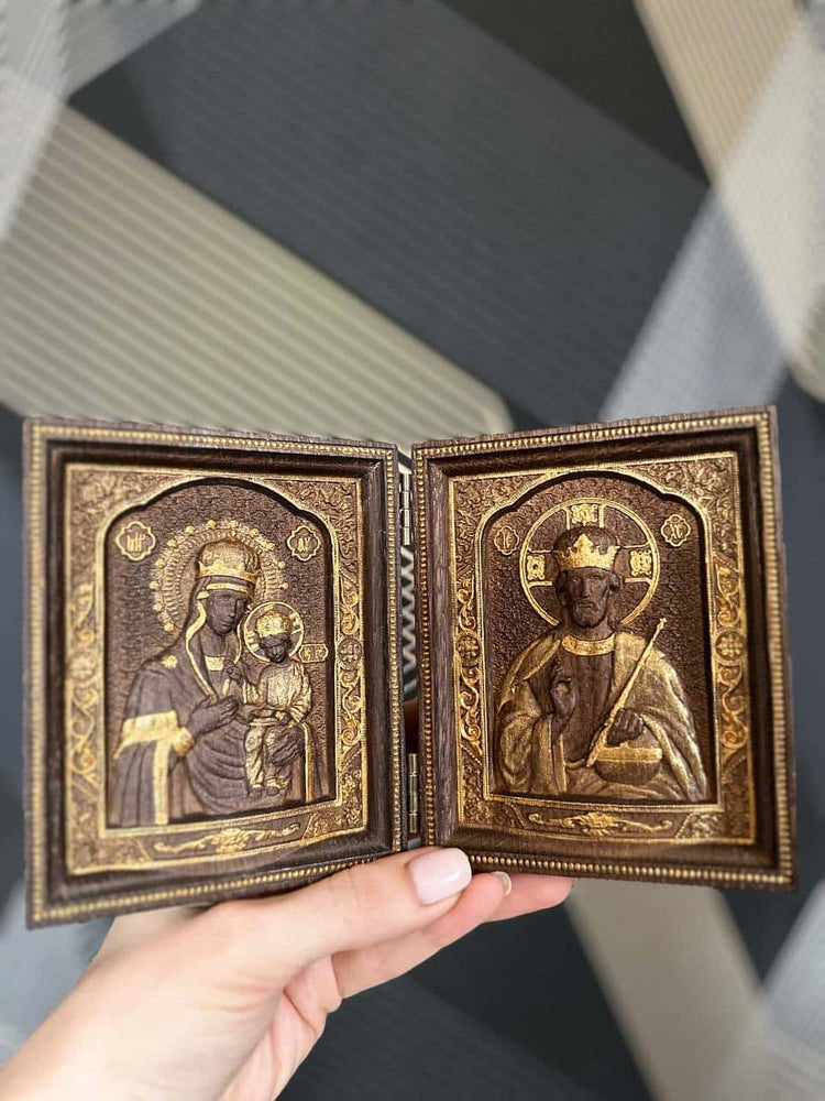 Virgin Mary and  Our Lord  Small Wooden  folding panel - Kozak Work Shop
