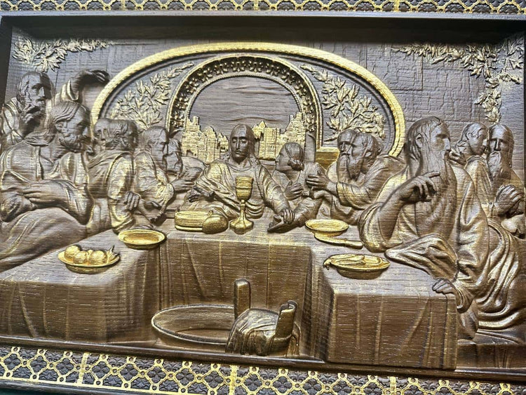 The Last Supper Wooden Sculpture with Classical Frame - Kozak Work Shop