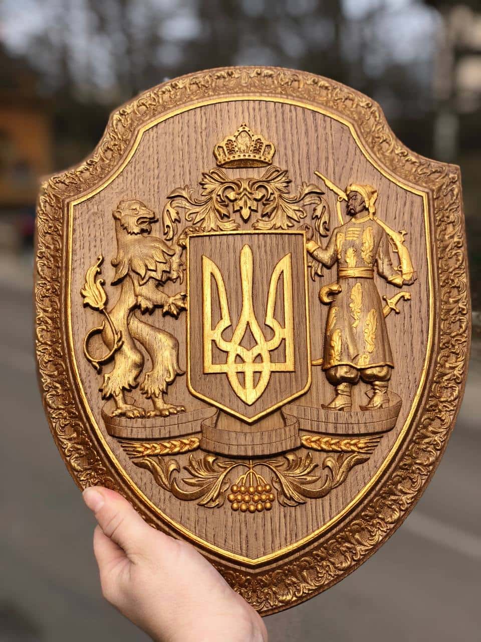 Ukrainian Trident Wooden Carved Bas Relief - Kozak Work Shop