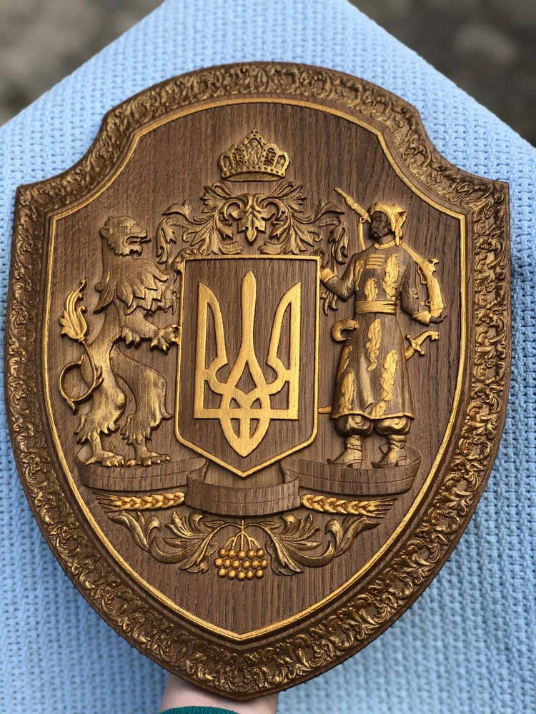 Ukrainian Trident Wooden Carved Bas Relief - Kozak Work Shop