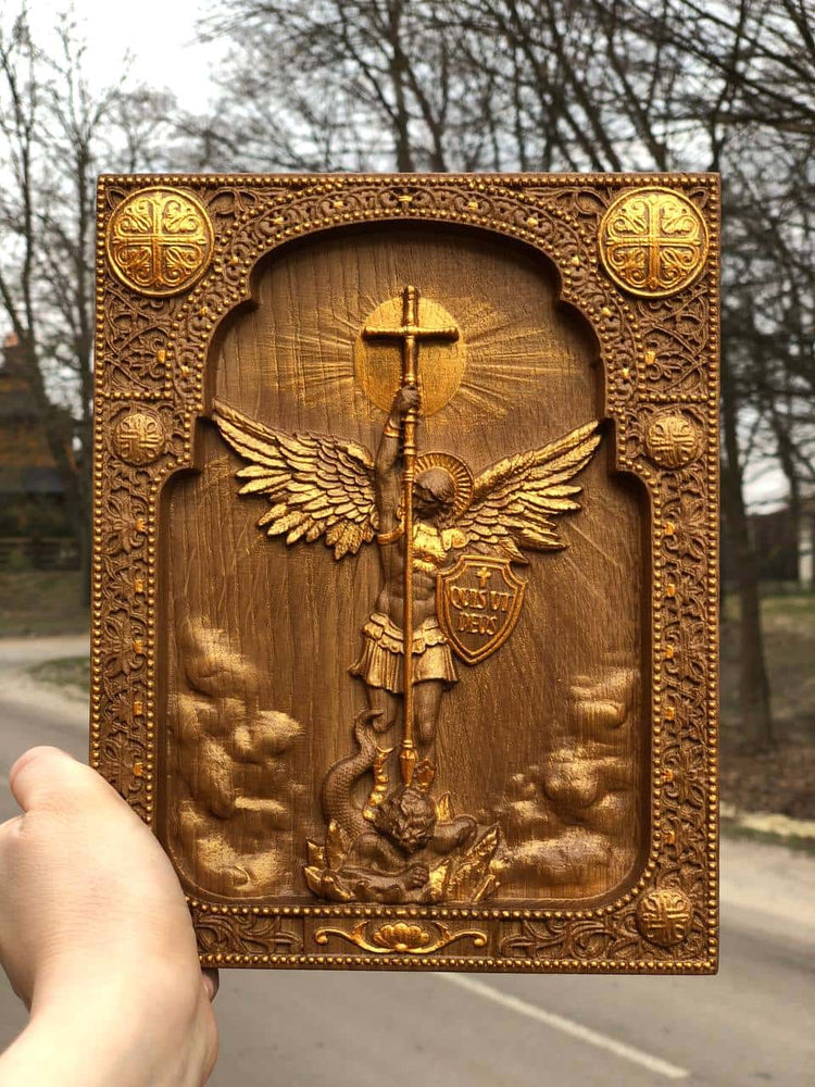 Archangel Michael with the Wings Wooden 3D carved icon - Kozak Work Shop