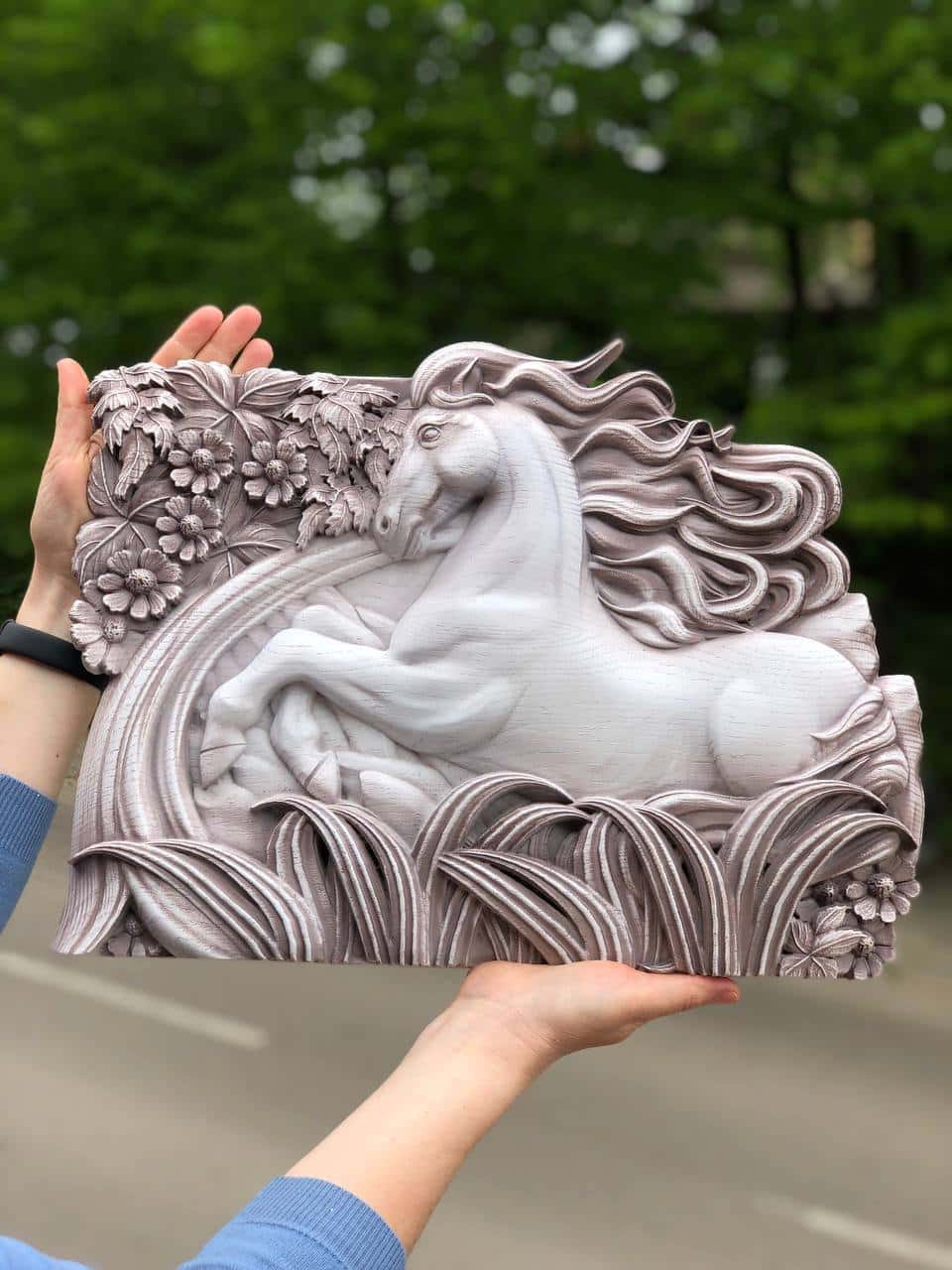 White Horse Wooden Carved Plaque - Kozak Work Shop