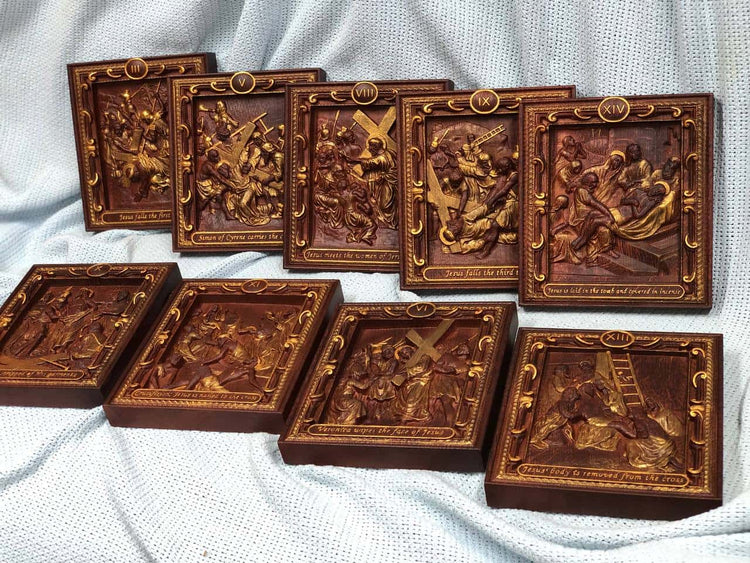 Set of fourteen Stations of the Cross - Kozak Work Shop