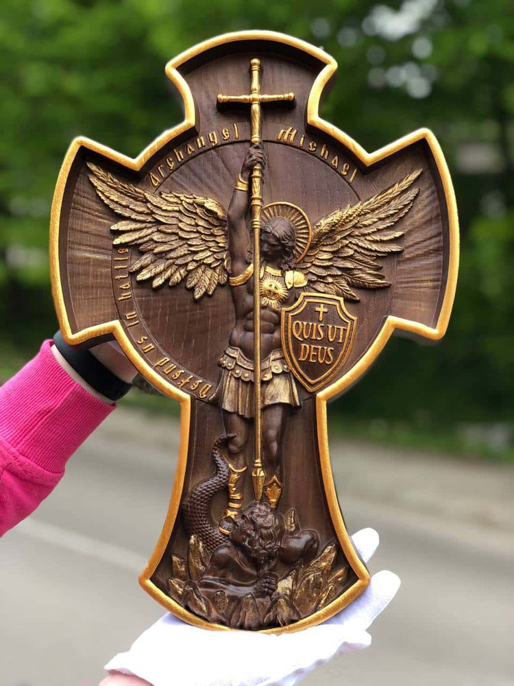 Archangel Michael wooden 3D sculpture - Kozak Work Shop