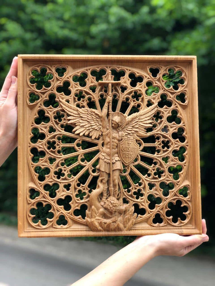 Modern Archangel Michael Wooden Statue