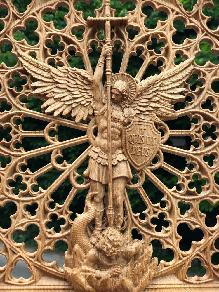 Modern Archangel Michael Wooden Statue