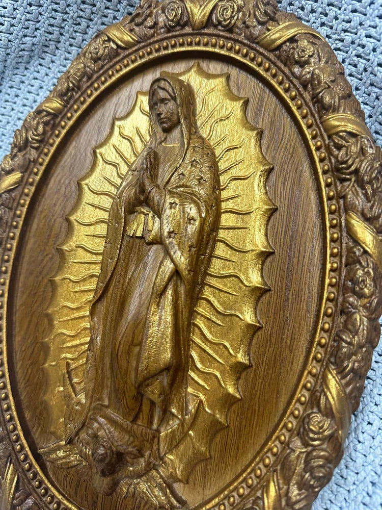 Our Lady of Guadalupe Wooden Sculpture Oval - Kozak Work Shop