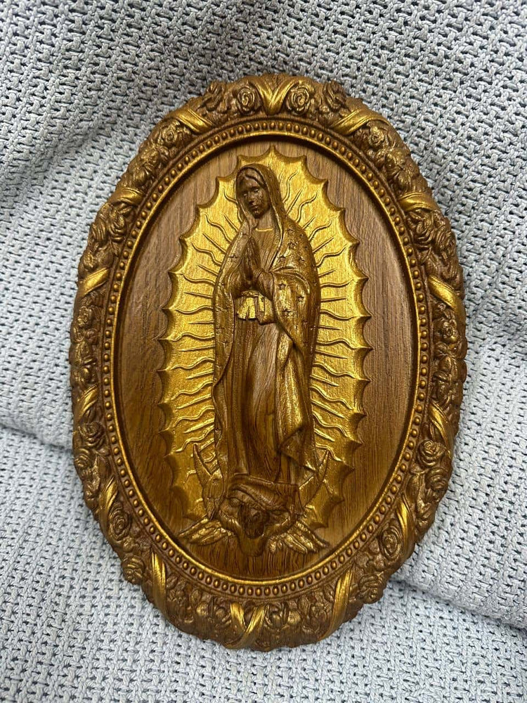 Our Lady of Guadalupe Wooden Sculpture Oval - Kozak Work Shop
