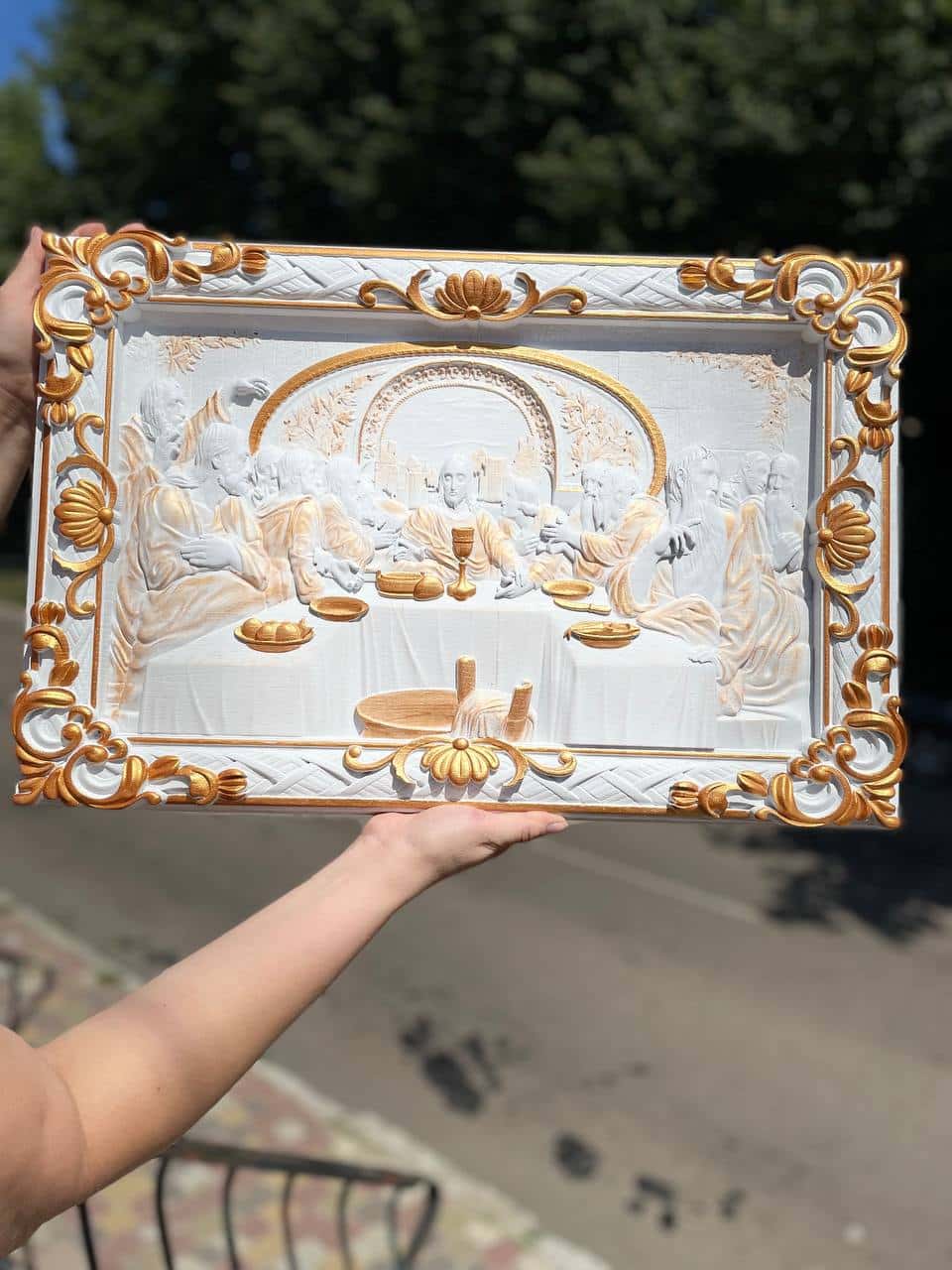 The Last Supper Wooden Sculpturewith Baroque Frame - Kozak Work Shop
