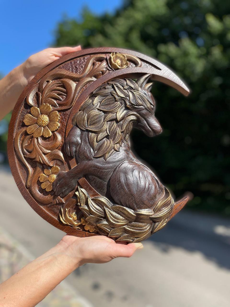 Wolf on the moon gift for lovers - Kozak Work Shop