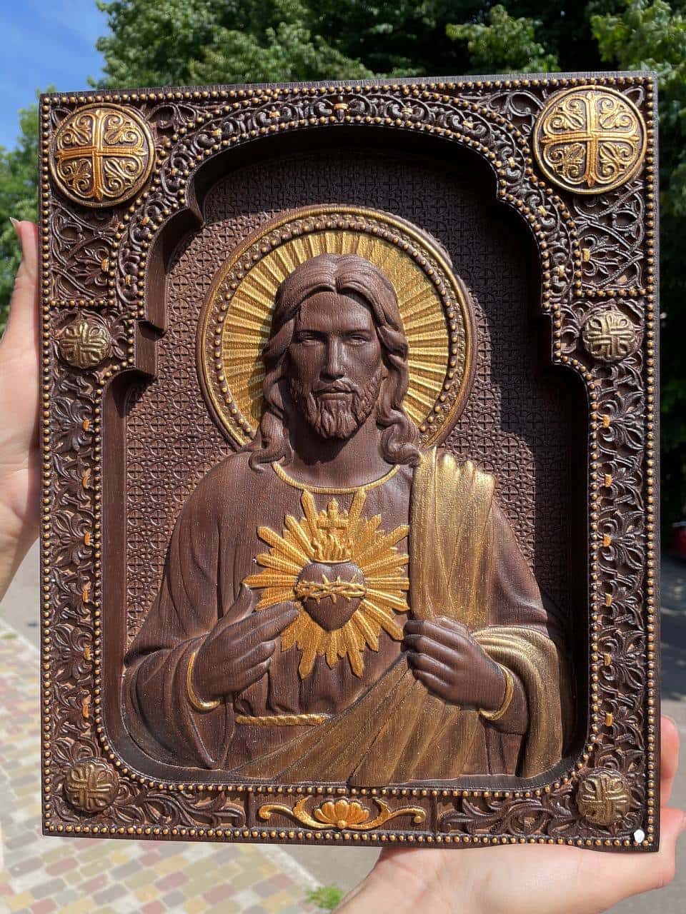 Sacred Heart of Jesus Wooden icon Modern - Kozak Work Shop