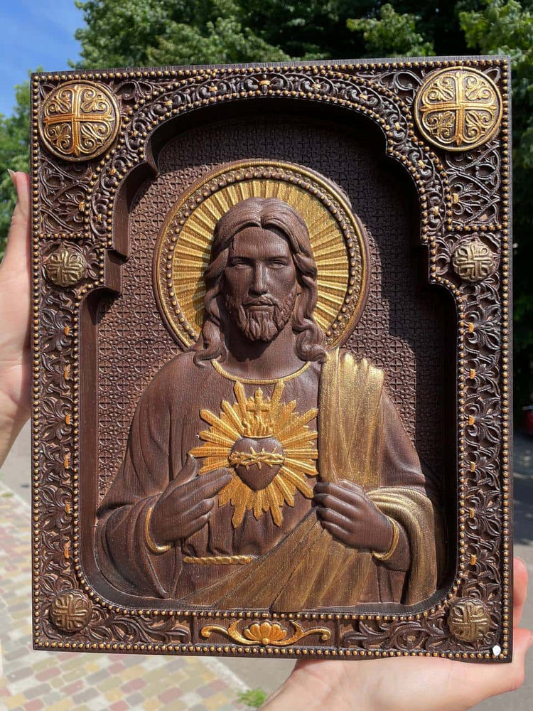 Sacred Heart of Jesus Wooden icon Modern - Kozak Work Shop