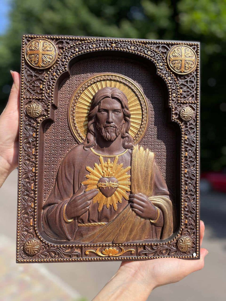 Sacred Heart of Jesus Wooden icon Modern - Kozak Work Shop