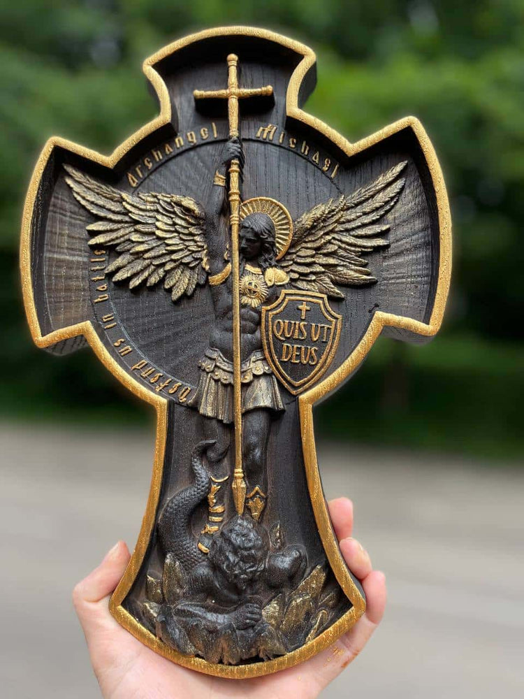 Archangel Michael wooden 3D sculpture - Kozak Work Shop
