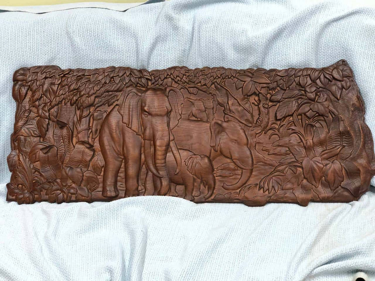Elephants Wooden Carved Sculpture - Kozak Work Shop