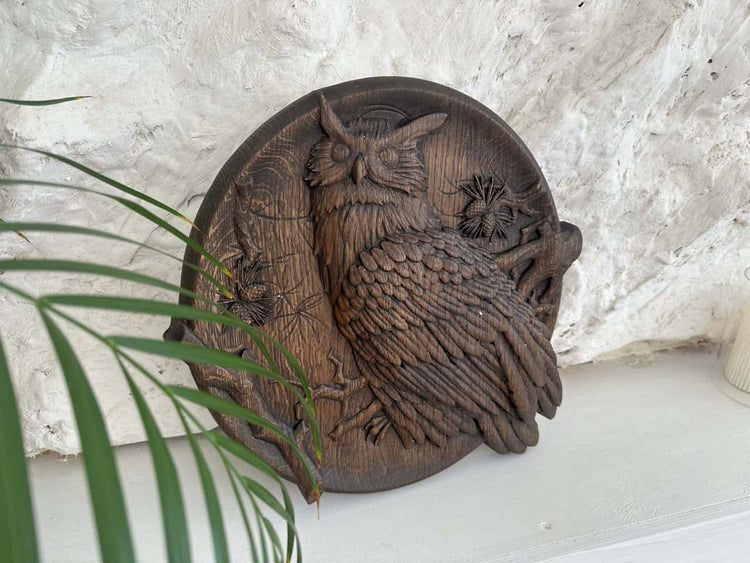 Owl Wooden Carved Plaque - Kozak Work Shop