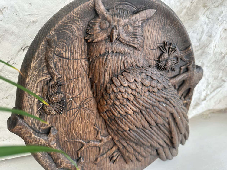 Owl Wooden Carved Plaque - Kozak Work Shop