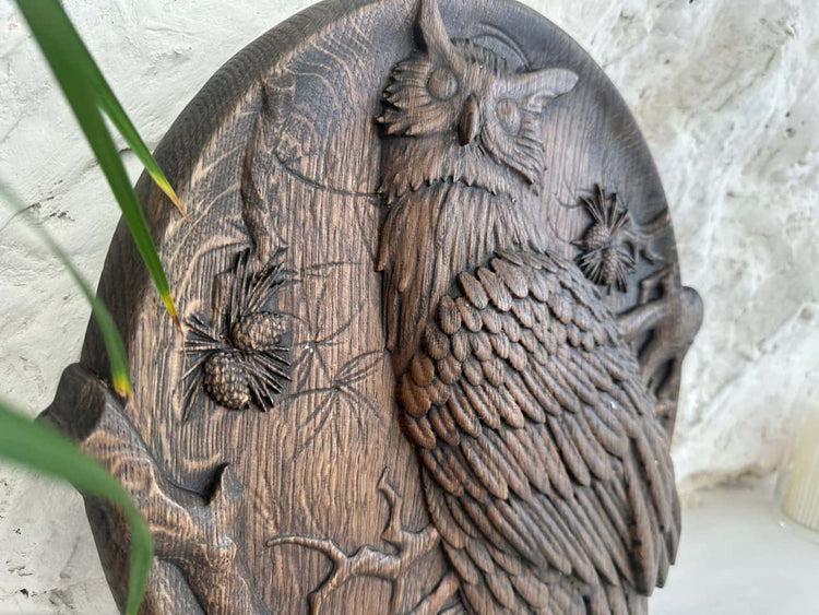 Owl Wooden Carved Plaque - Kozak Work Shop