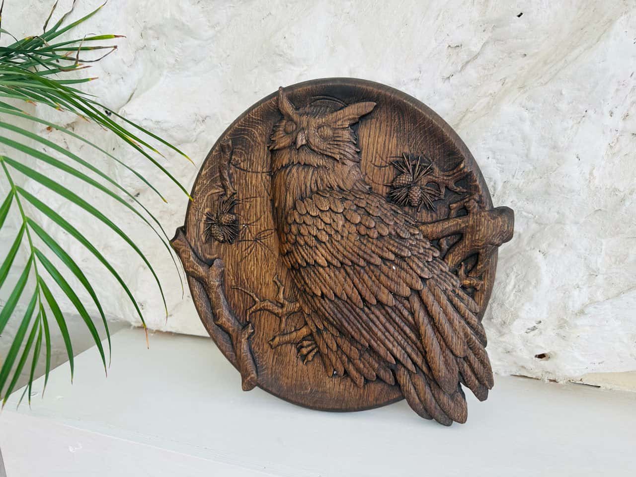 Owl Ornament Wooden Carved Plaque - Kozak Work Shop