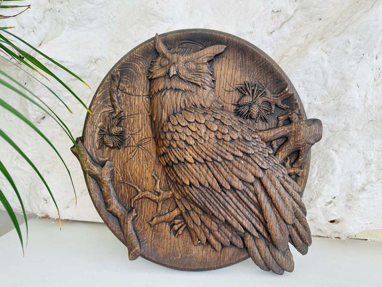 Owl Wooden Carved Plaque - Kozak Work Shop