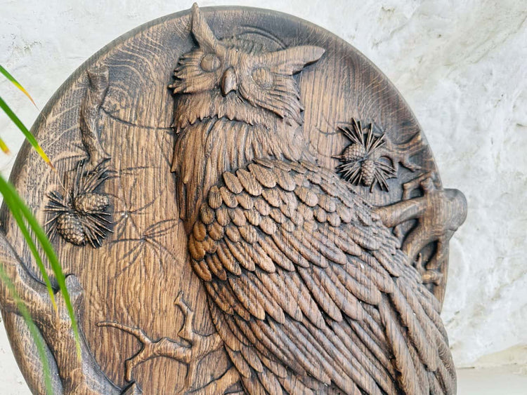 Owl Wooden Carved Plaque - Kozak Work Shop