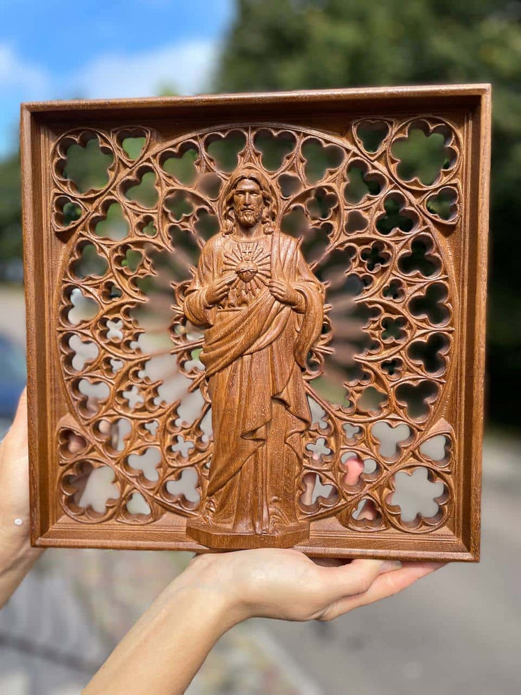 Sacred Heart of Jesus Wooden Statue - Kozak Work Shop
