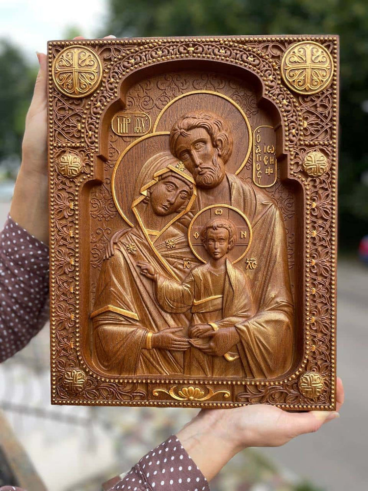 Holy Familly Wooden Carved Byzantine Image - Kozak Work Shop