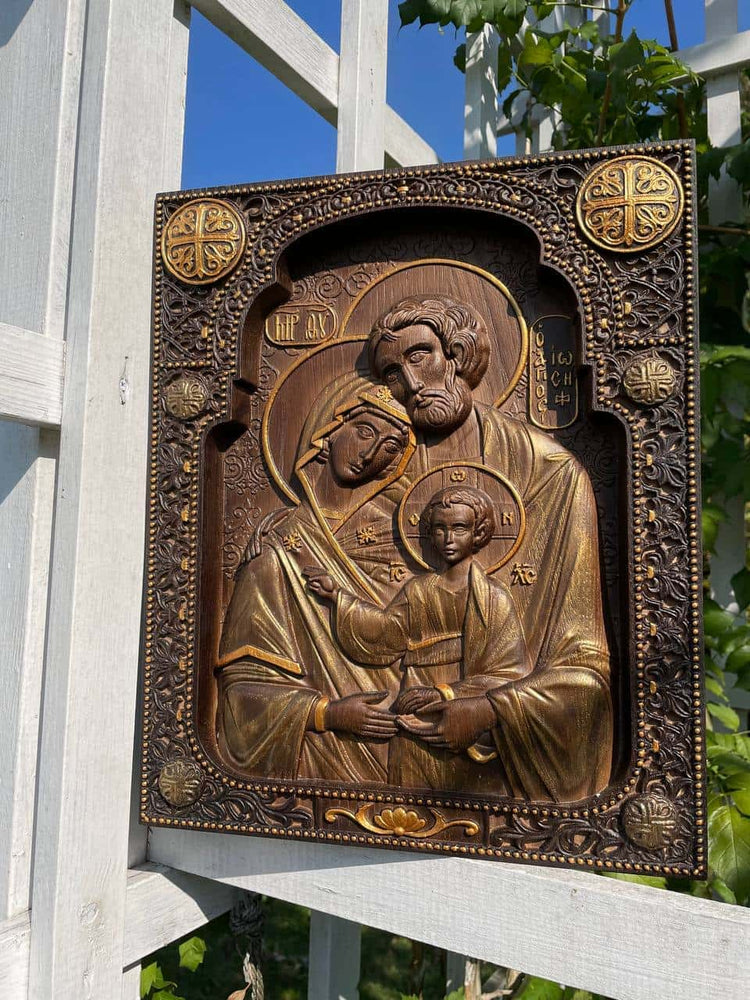 Holy Familly Wooden Carved Byzantine Image - Kozak Work Shop