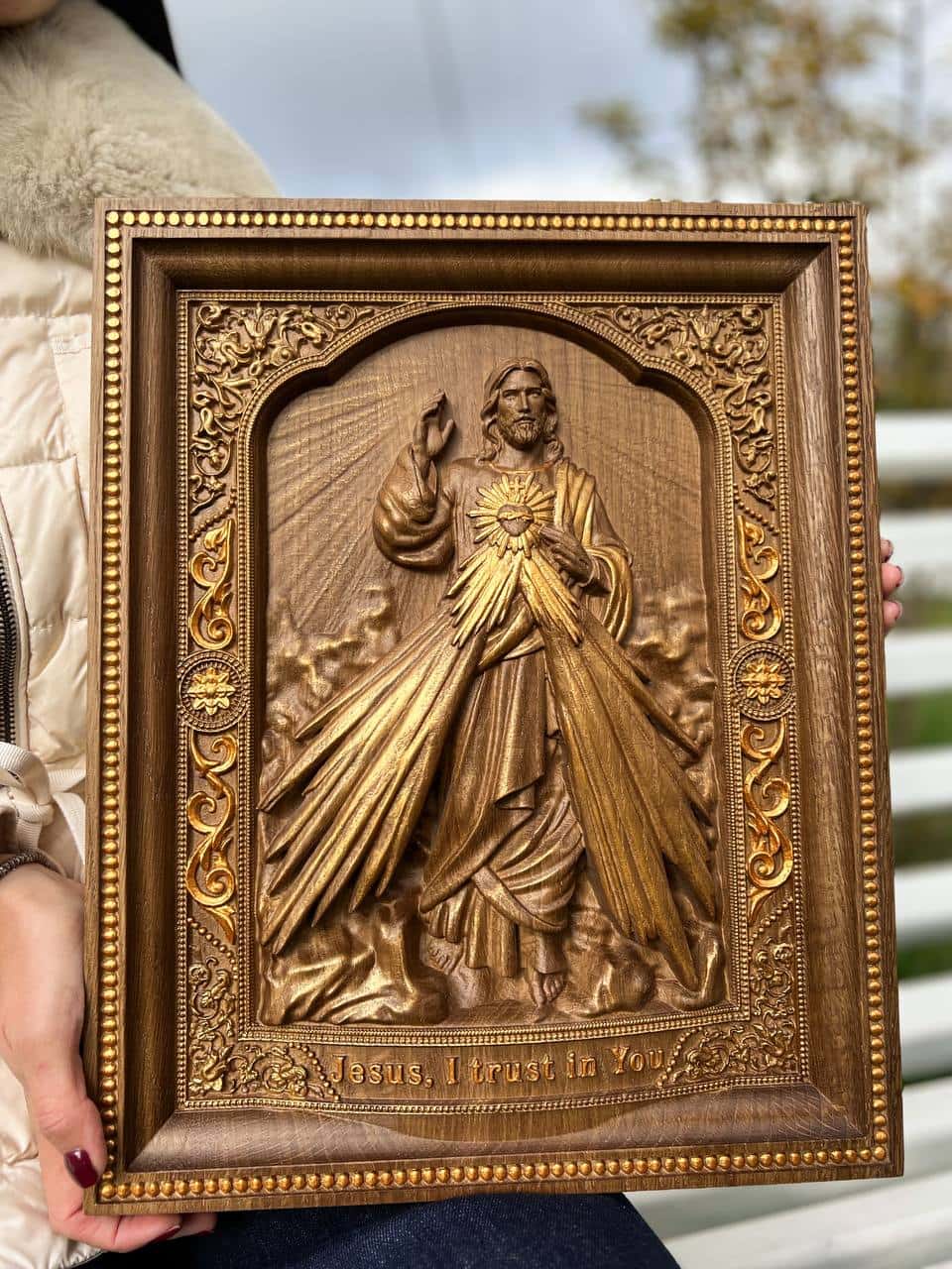 Divine Mercy Icon on Solid Oak Wood - Kozak Work Shop