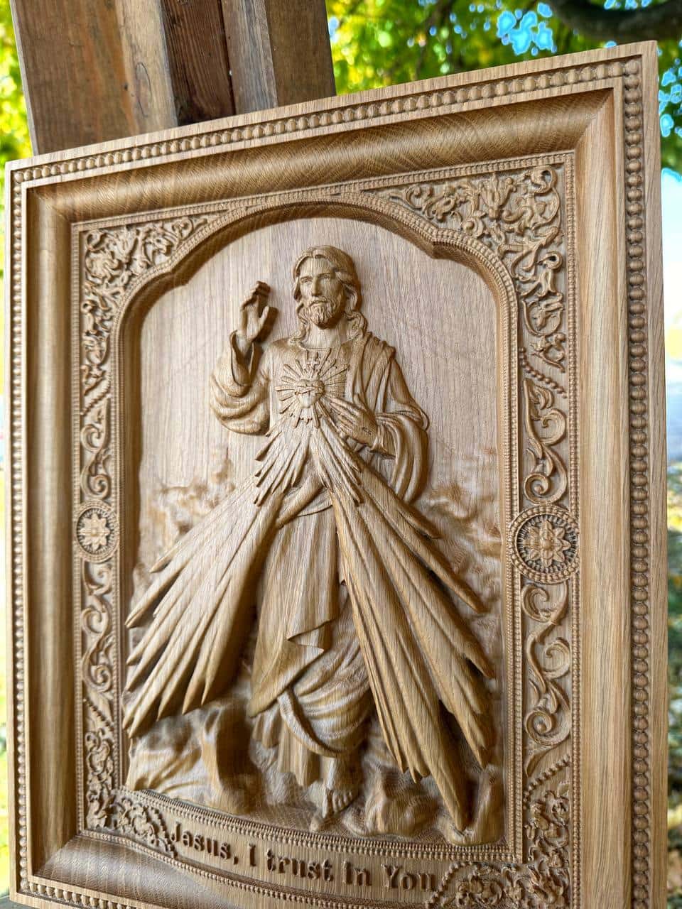 Divine Mercy Icon on Solid Oak Wood - Kozak Work Shop